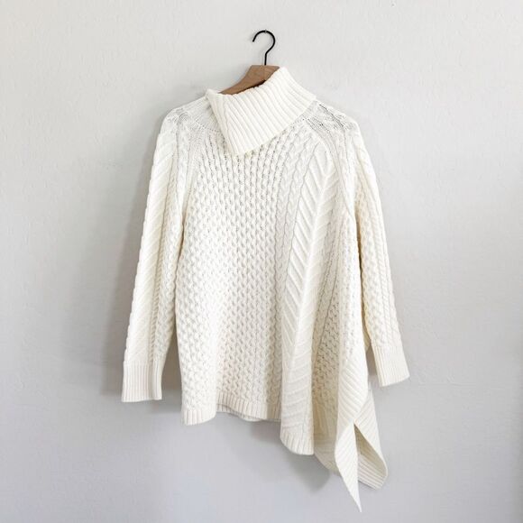 VINCE CAMUTO Cream Chunky Knit Turtleneck Sweater Asymmetric Hem Size L - Picture 2 of 10
